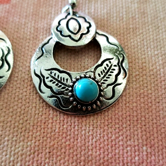 Silver Turquoise Earrings. Hoop. Dangle. Concho - Picture 5 of 7